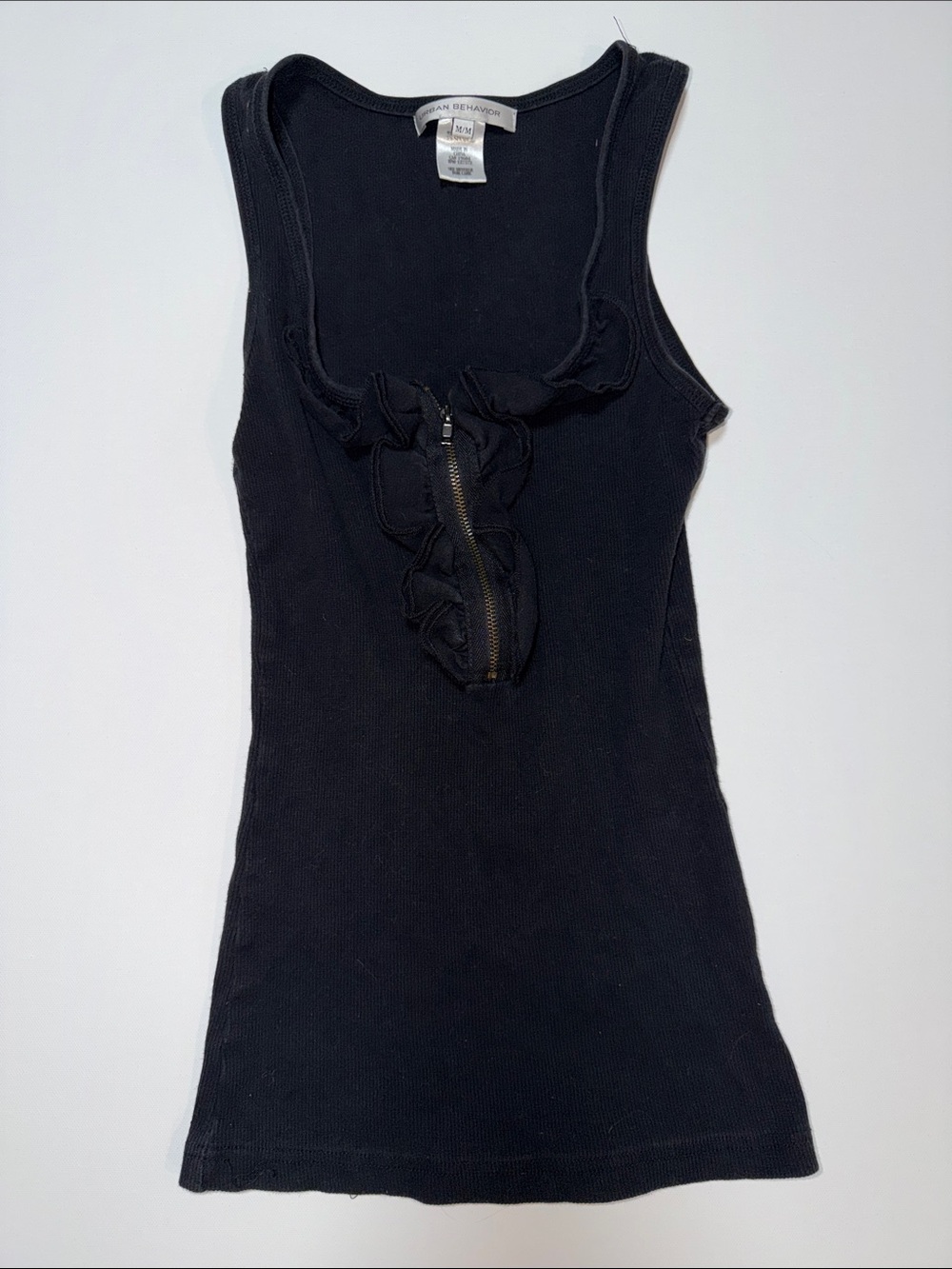 Urban Behavior Black Ribbed Tank with Front Ruffle Zip
